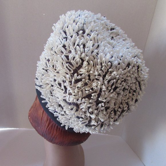 SALE Vintage 1960 Era Bubble Hat White Loops Navy Band Cain Sloan Co - Picture 5 of 10